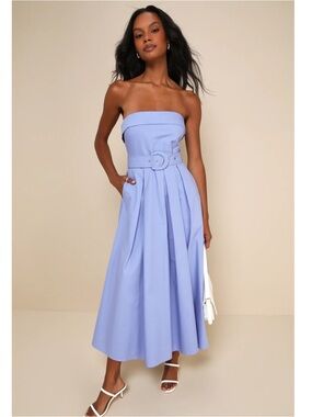 Lulus Trendsetting Choice Periwinkle Blue Strapless Pockets Midi Dress  NWT XL